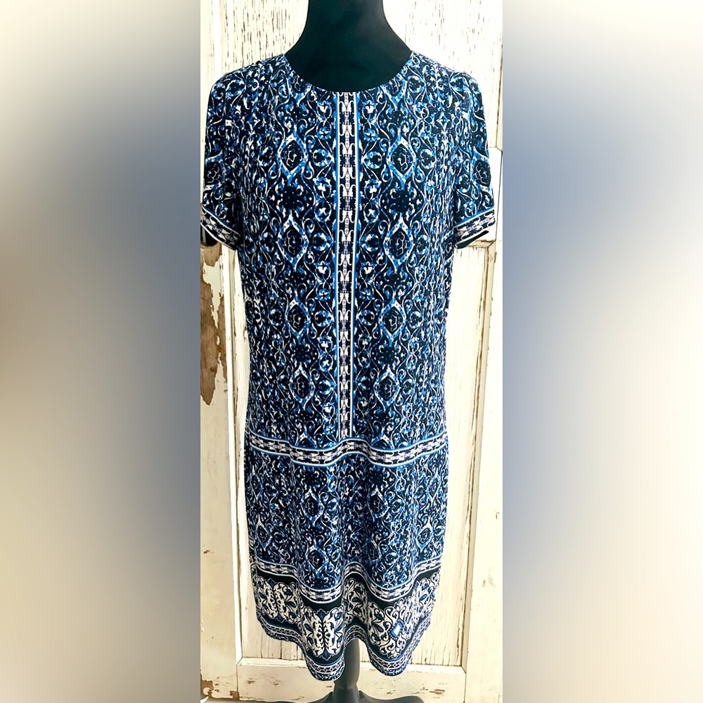 WHBM-BUSINESS CASUAL Blue & White Shift Dress.NWOT - Picture 2 of 5